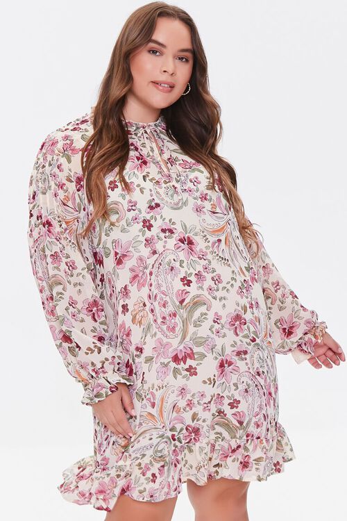 Forever 21 Plus size floral print maxi dress in pink cream 0X/3X